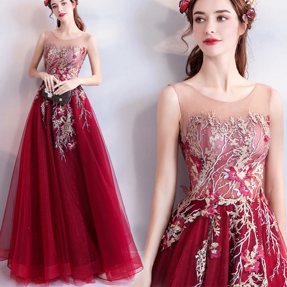 Красный Вечернее платье кружевное с аппликацией из бусин robe de soiree женское официальное вечернее платье abiye gece elbisesi vestido de festa - Цвет: Красный