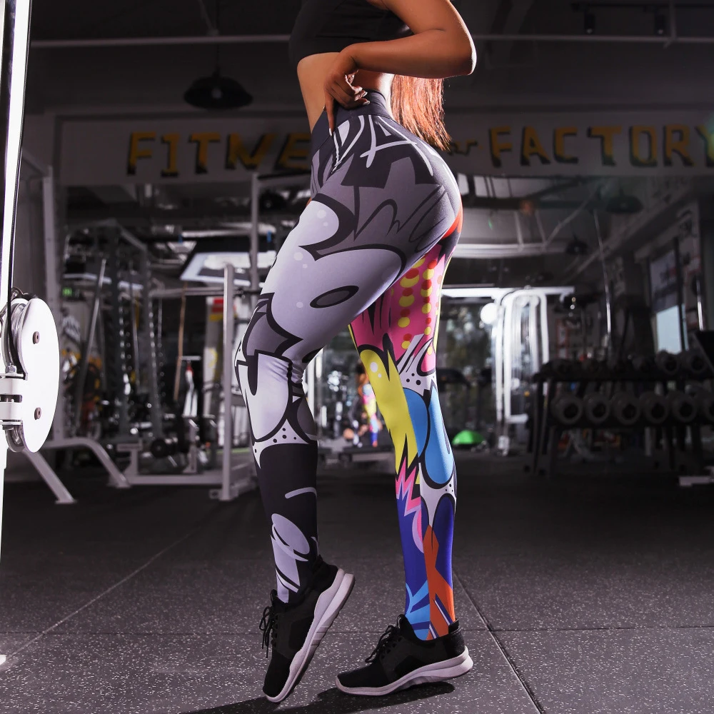 Женские колготки для йоги с 3D принтом Мультяшные модные штаны фитнеса дышащие