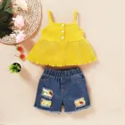 Комплекты одежды для маленьких девочек, комплекты одежды для маленьких девочек, летние милые и милые джинсовые топы на подтяжках, комплект одежды для малышей