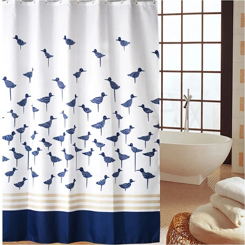 Водонепроницаемая занавеска для душа HappyTree из полиэстера с синими птицами на