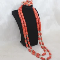 4ujewelry jewellery set for women 13mm original coral beads african bridal jewelry set for groom mens long wedding necklace set