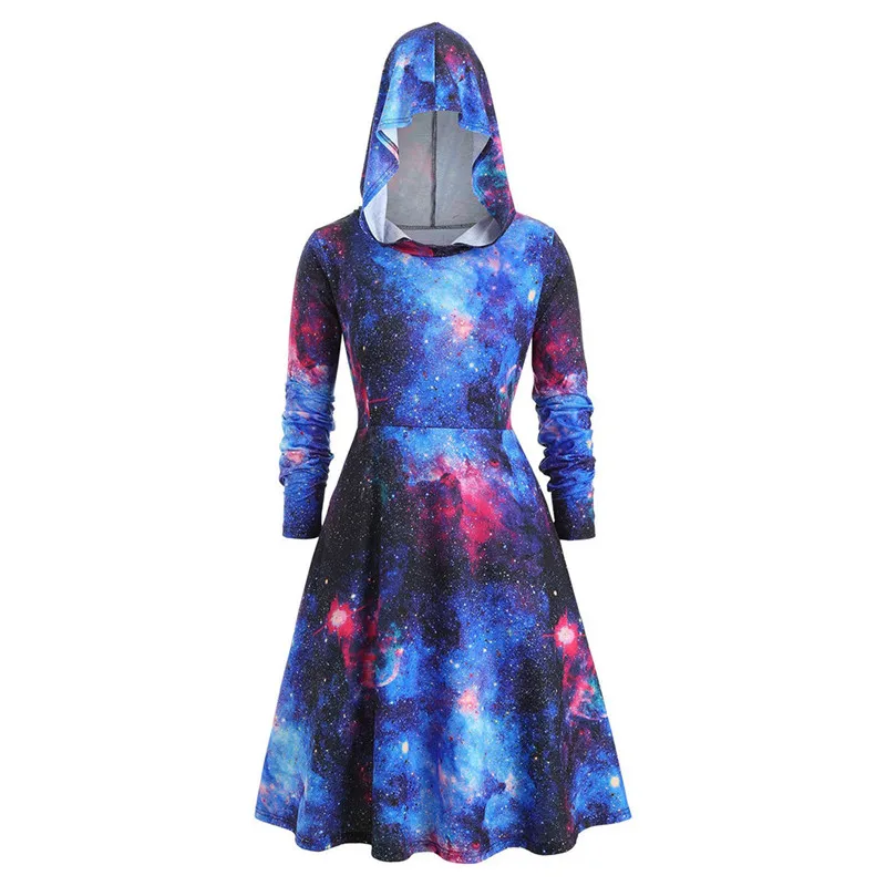 Женское длинное платье с капюшоном повседневное осеннее накидка длинным рукавом