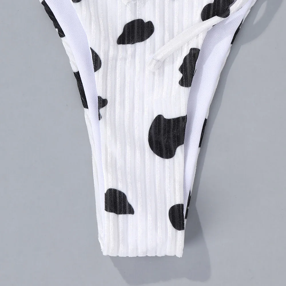 

2021 New Cow Print Sexy Bikini set Triangle Halter Swimwear Women Lace up Swimsuit Female Push up bandage Pleated bathing suit