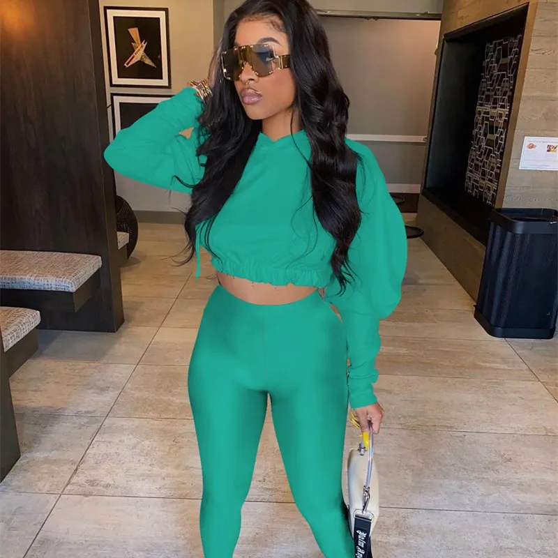 

WJFZQM Casual 2 Two Piece Sets Tracksuit Womens For Sweatsuits Outfits Long Sleeve Hoodie Crop Tops And Pants Suits Matching Set