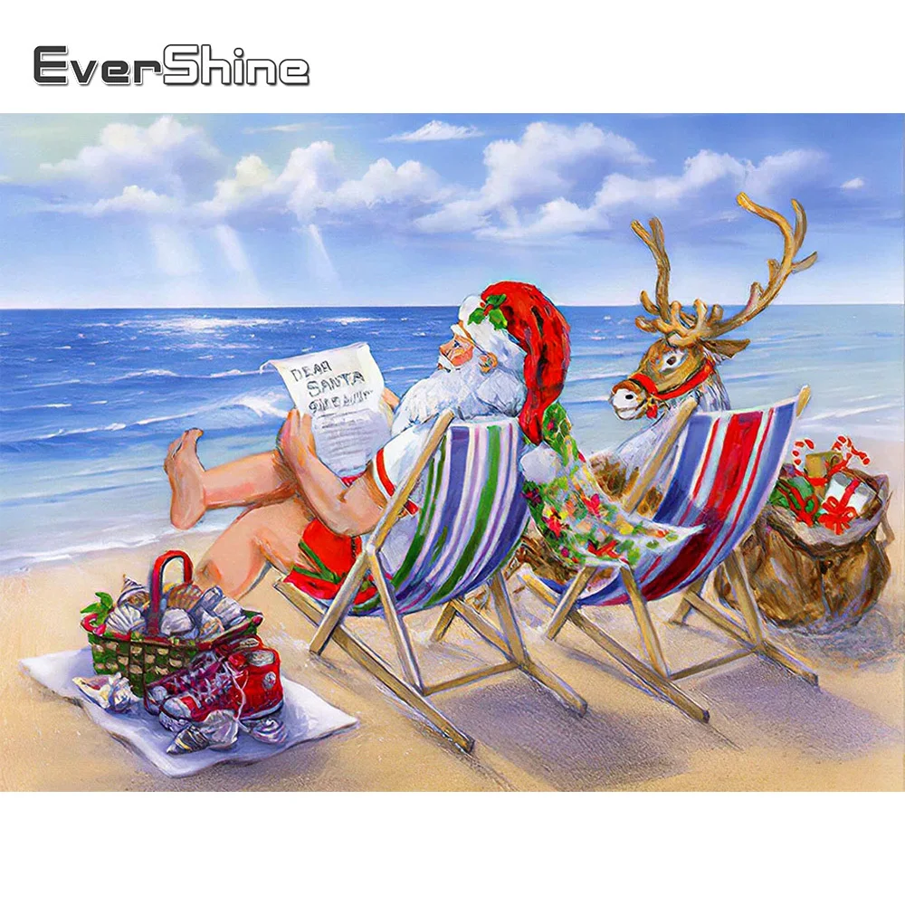 

Evershine DIY Алмазная вышивка «Дед Мороз» вышивка Алмазная вышивка побережье картина Стразы мозаика олень Рождественский подарок