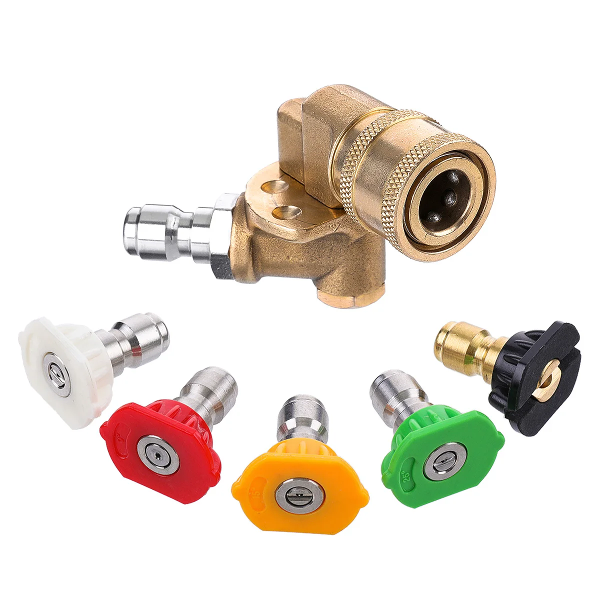 

5pcs 2.0 GPM High Pressure Washer Spray Nozzle Tips with Connector 1/4 Inch Quick-connect 4500PSI 90° Rotary Connector