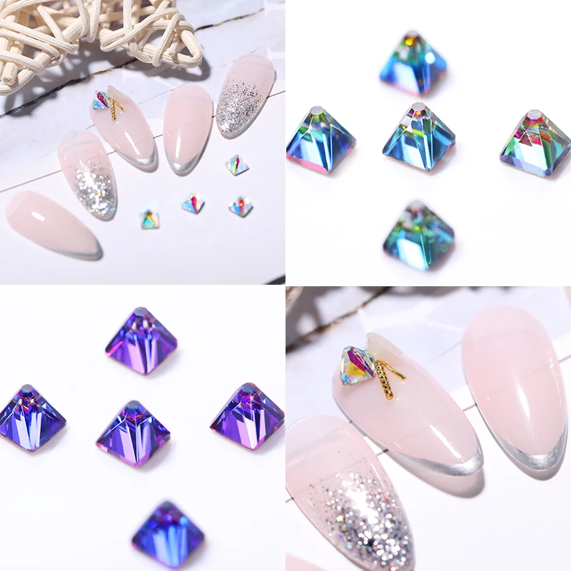 5 шт./пакет 3d-стразы для ногтей разноцветные многогранные острые нижние блестящие