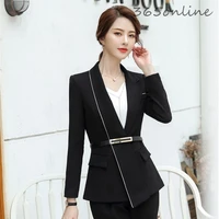 women long sleeve blazers jackets coat with belt for lady office work wear blaser uniform designs professional outwear tops
