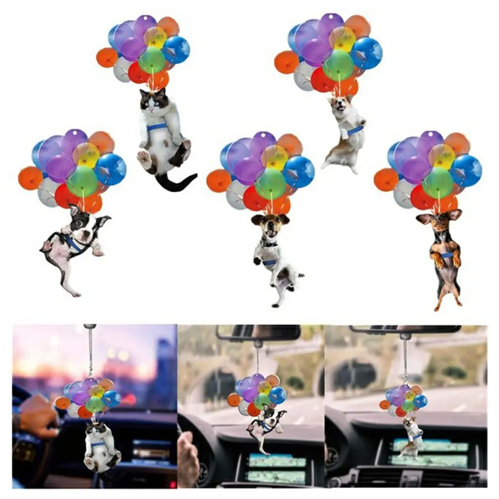 

Acrylic Animal Cute Cat/dog Colorful Balloon Car Pendant Auto Rearview Mirror Pendant Birthday Gift Auto Hanging Decorations