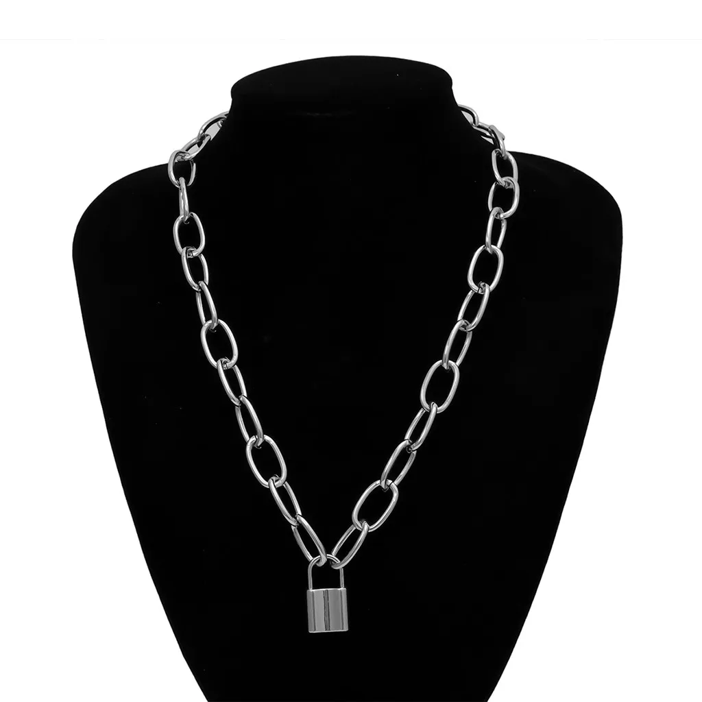

Vintage Metallic Golden Large Chain Lock Necklace Women's Jewelry Gift Harajuku