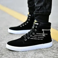 Men's Black High Top Work Boots Fashion Men Vulcanized PU Leather Casual Sneakers Male Lightweight Ankle Boots Comfort Men Shoes