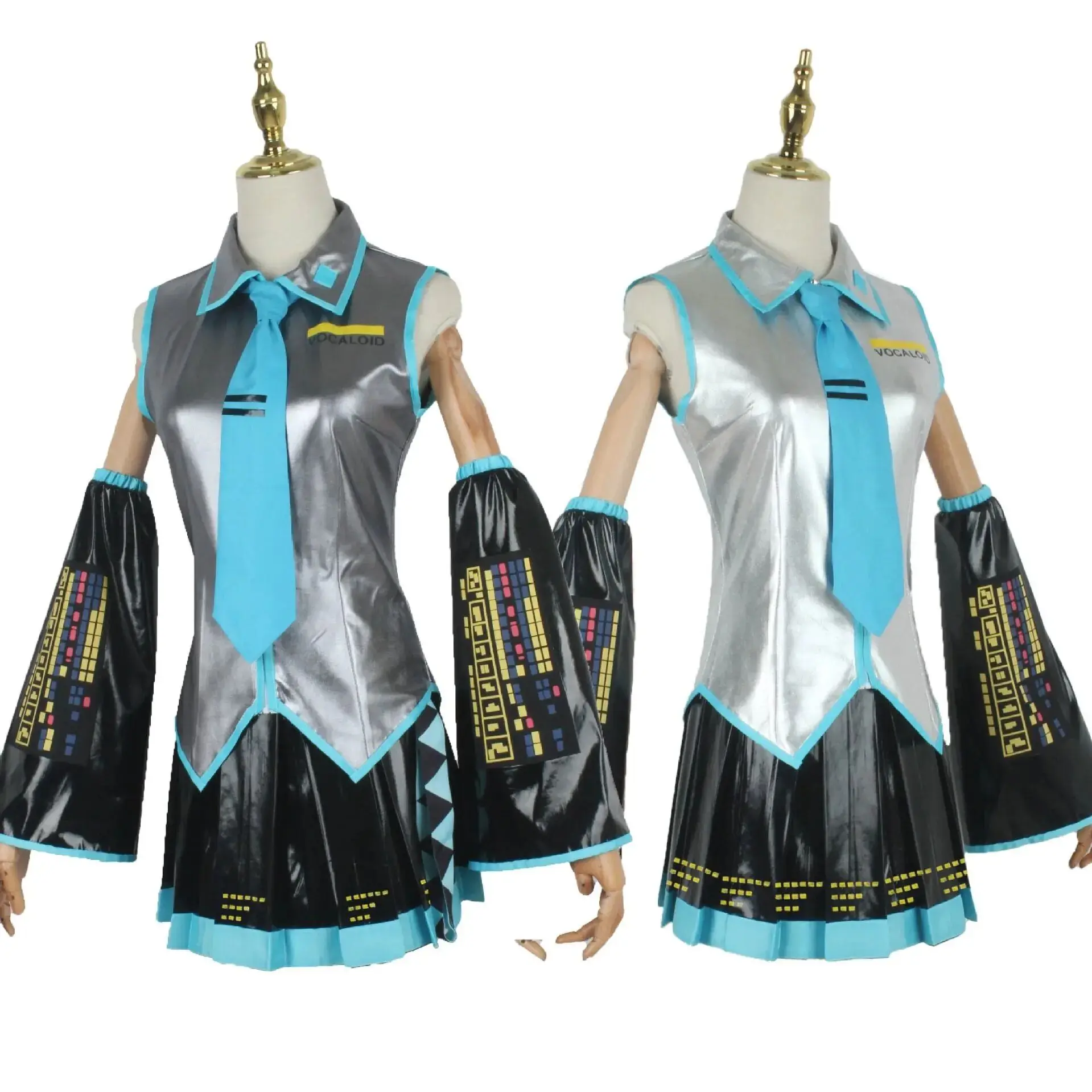 Фото Искусственная кожа Vocaloid Miku Косплей Костюм Аниме миди платье Хэллоуин Одежда для рождественской вечеринки для девочки №4