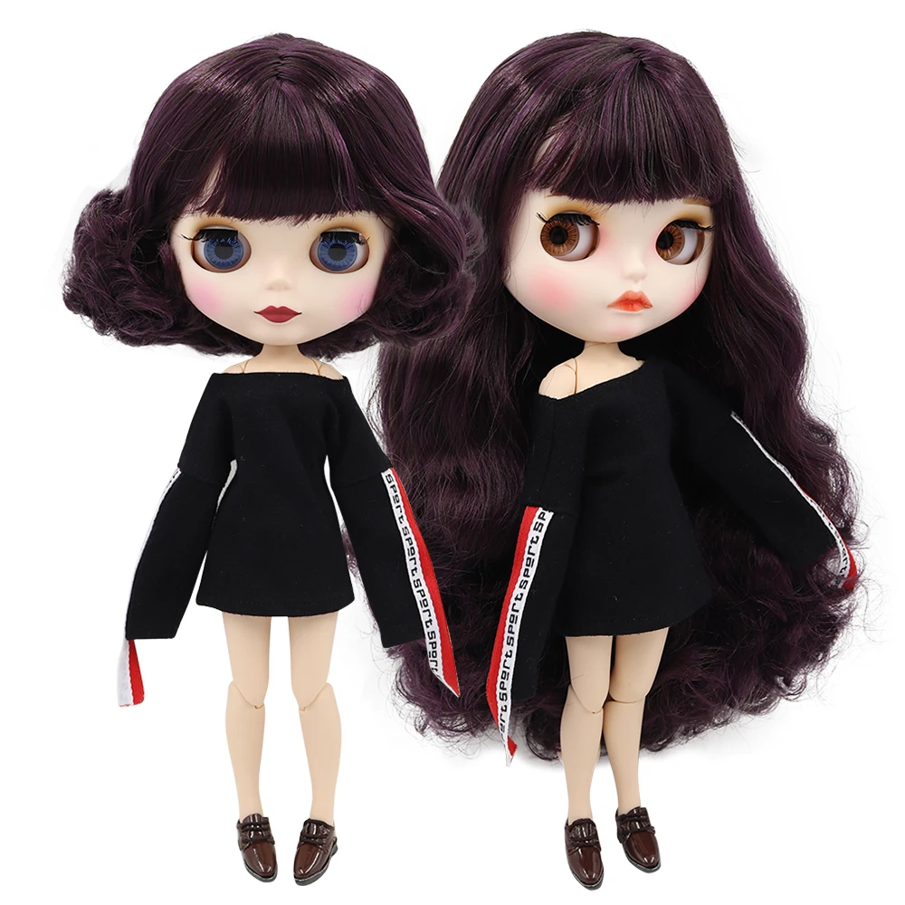 ICY DBS шарнирная кукла Blyth черный микс фиолетовый волос шарнир тела матовое лицо 30