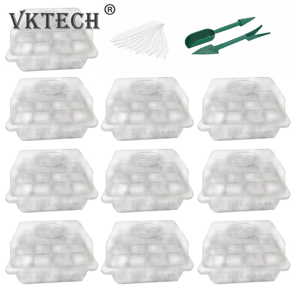 

10pcs12 Hole Light Transmission Plant Grows Tray Family Yard Seed Starter Nursery Box for Tomatoes Peppers Strawberry