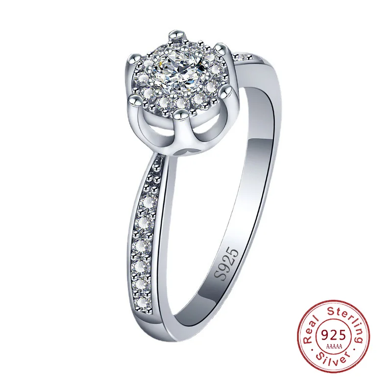 

Fashion Hollow Flower Wedding Bands Original 925 Stamp Jewelry for Women Clear 1 Carat Moissanite Engagement Ring