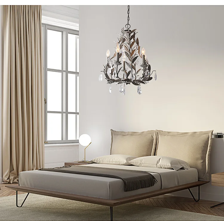 

Neoclassical French style light luxury crystal chandelier restaurant American wrought iron bedroom mosaic lamp