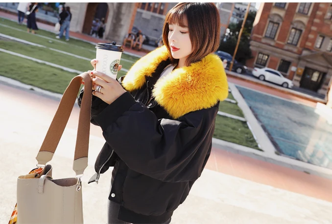 Korea winter woman duck down coat short jacket for ladies bat sleeves with fox fur collar grey white black green big size