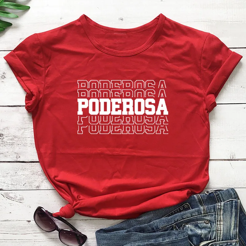 red-white text Poderosa/Новое поступление, женская летняя забавная Повседневная футболка из хлопка, испанские рубашки, милая рубашка «Латина» для женщин - Цвет: red-white text