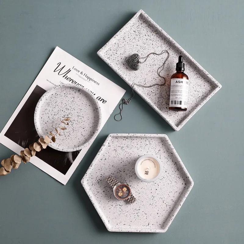 

Cutelife Ceramics Marble Pattern Storage Tray Tableware Kitchen Food Breakfast Round Trays Decorative Ring Jewelry Wedding Tray