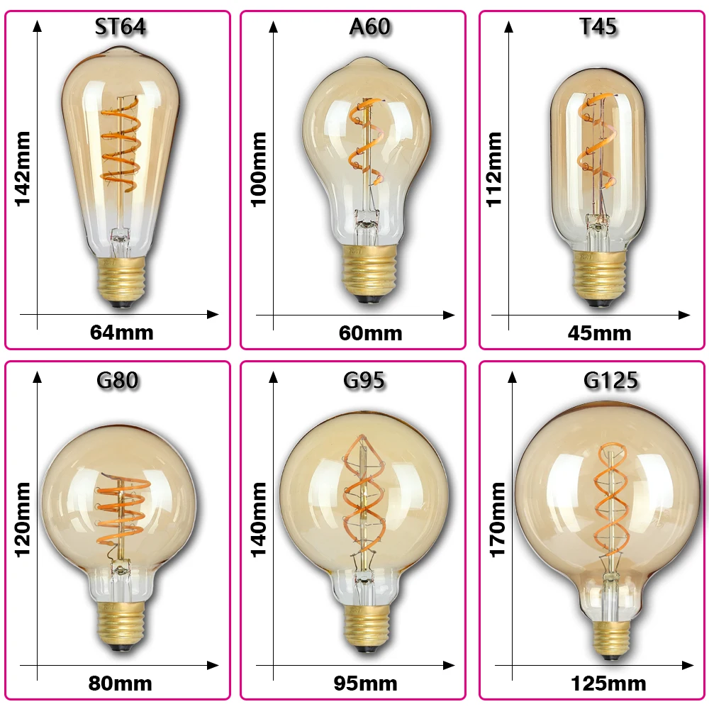 Ретро Винтаж E27 светодиодный нити светильник лампочка 220V 3W ST64 A60 G80 G95 G125 T185 Эдисон