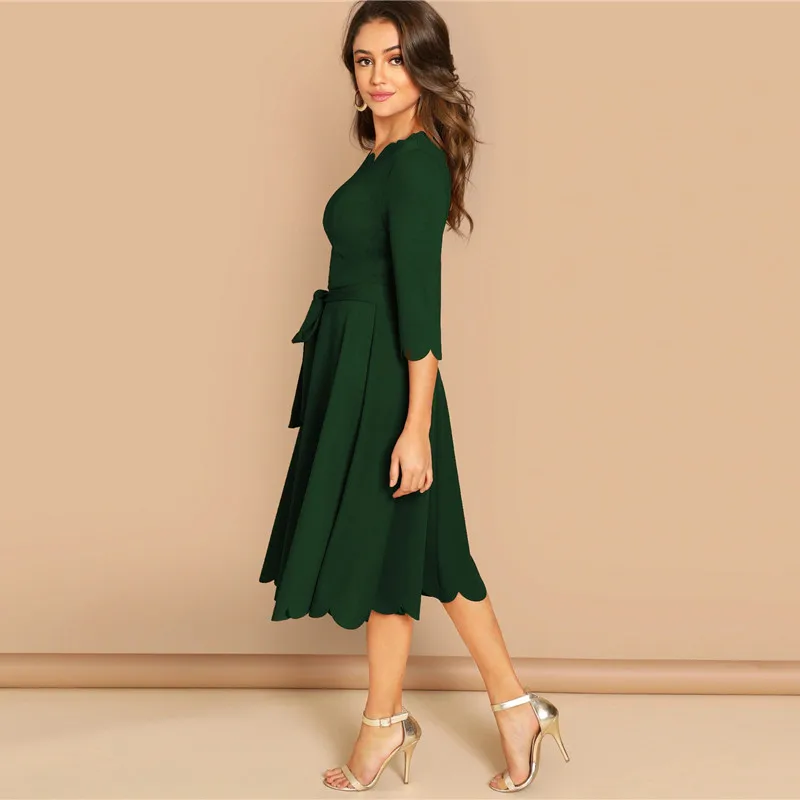 Элегантное платье с фестонным краем облегающее Для женщин бордовый 3/4 длинным