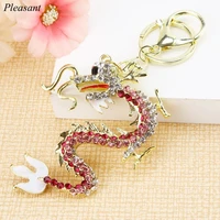 creative china crystal dragon car keychain female bag pendant metal keychain exquisite gift wholesale