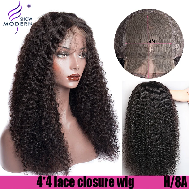 Curly Lace Closure Human Hair Wigs 4*4 Lace Closure Wig Brazilian High Radio Remy Human Hair Wig Pre Plucked Modern Show