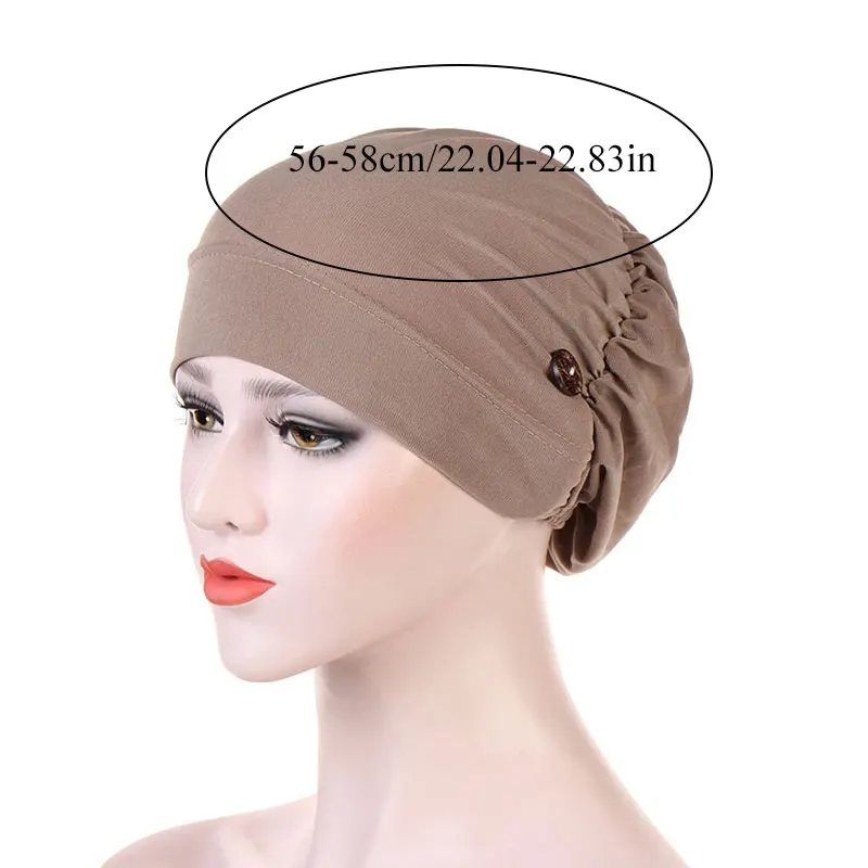 

Women Turban With Button Simple Solid Color Head Wrap Holder Headscarf Female Muslim Hats Caps Ladies Casual Turbantes Headwear