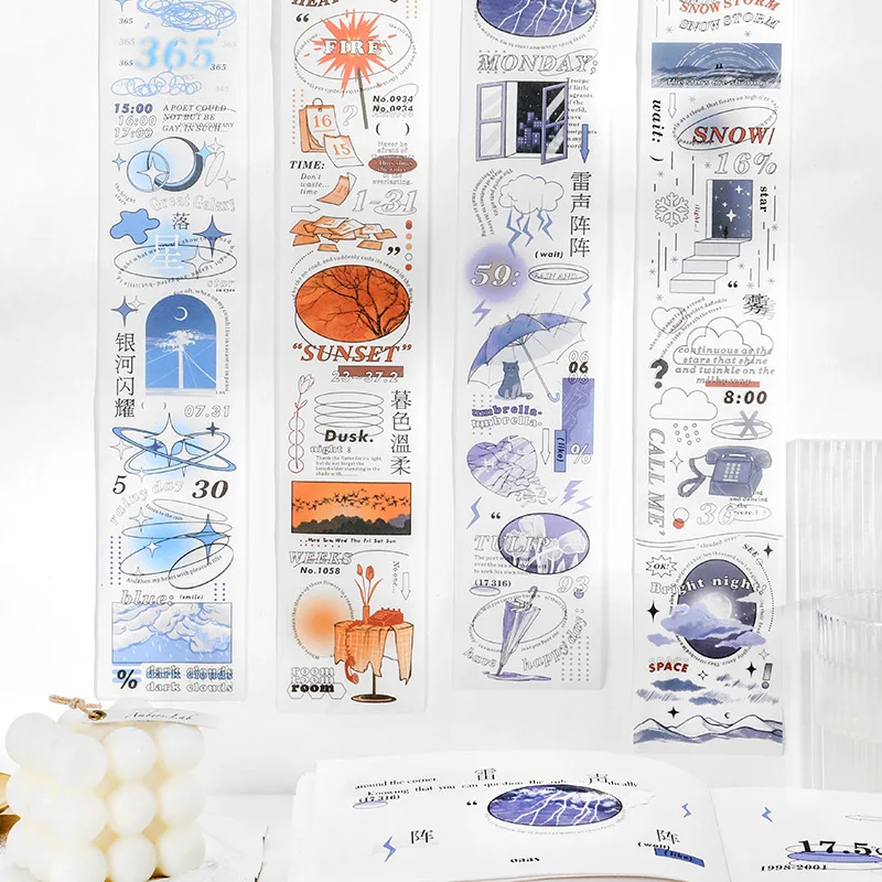 

Washi Paper Strip Tape Fenghe Jingming Series Creative Hand Account Illustration Decorative Stickers Scrapbook Office Supplies