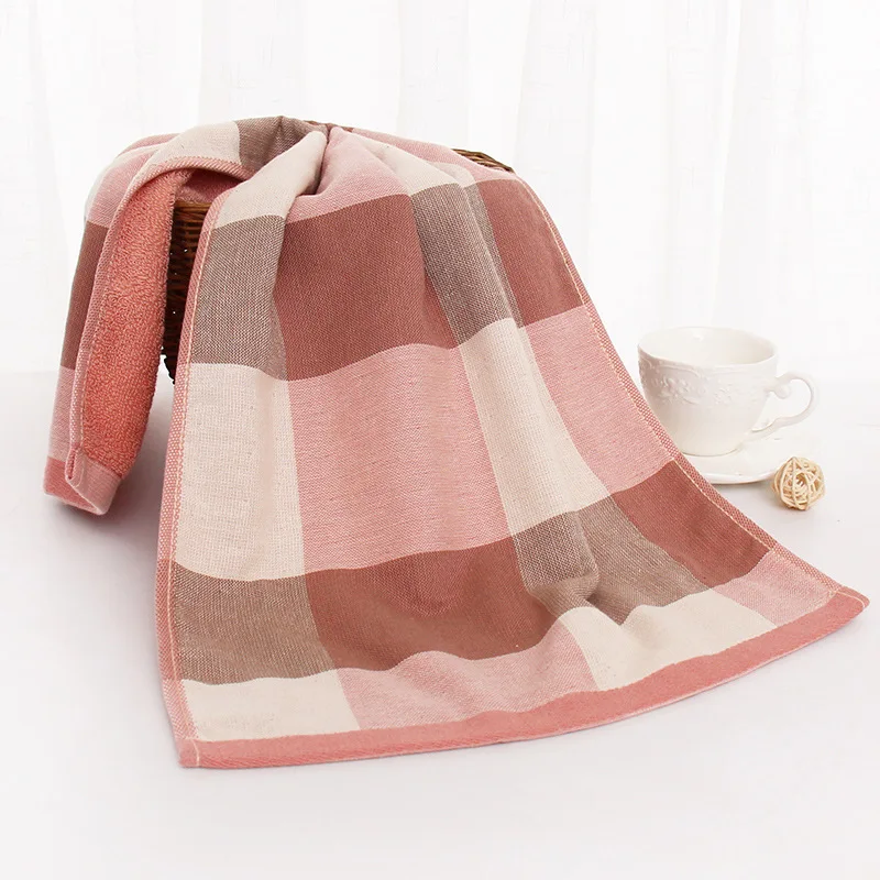 

100% cotton gauze towel plaid striped couples padded absorbent bath towel hand towel cotton toallas de ducha face towel foradult