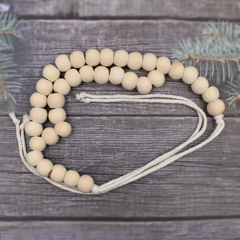Bao Niu DIY Curtain Accessories 105CM Hand-woven Curtain Tie Rope, Natural Wood Color Wooden Beads, Creative Curtain Tie