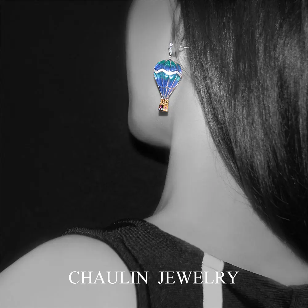 CHAULIN 925 silver earrings free shiping dreamland:hot-air balloon pendant and empty window enamel | Украшения и аксессуары