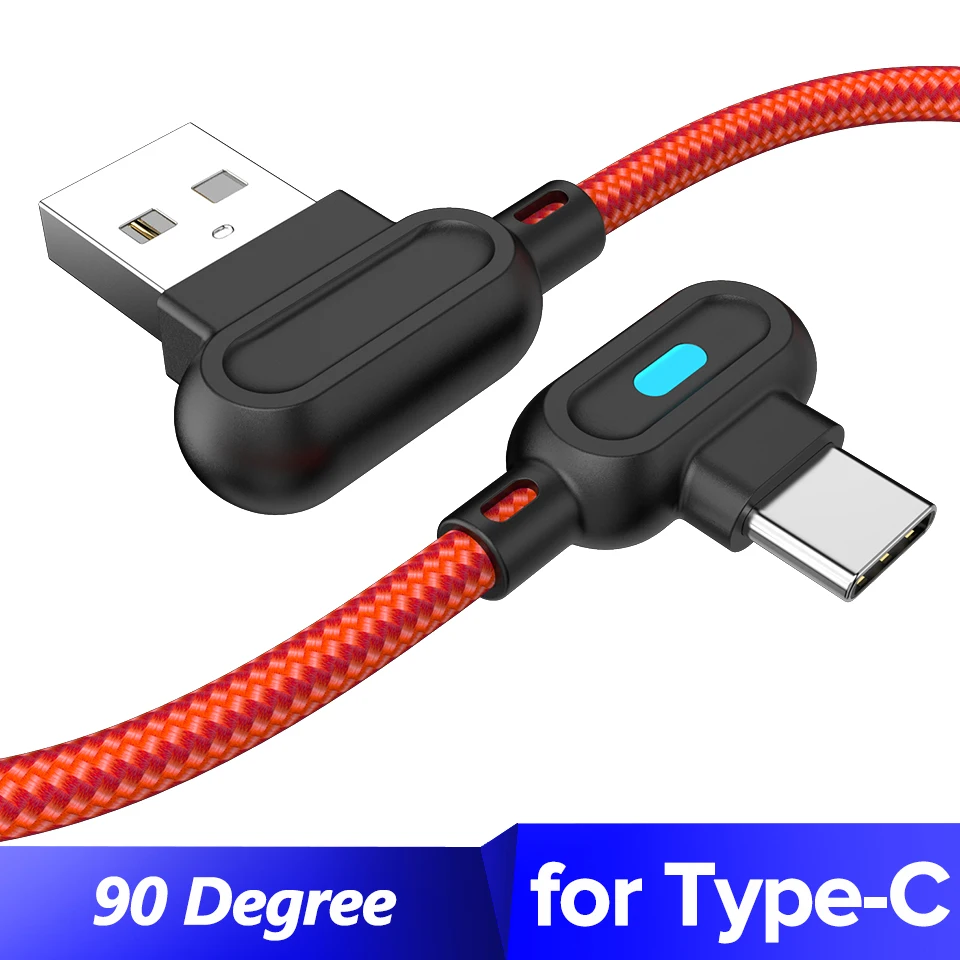 Type C Red 1 м 2 м 2.4A USB кабель для быстрой зарядки type C 180 градусов игровой шнур для samsung S10 S9 S8 мобильный телефон игровой провод для Xiaomi huawei - Цвет: Type C Red