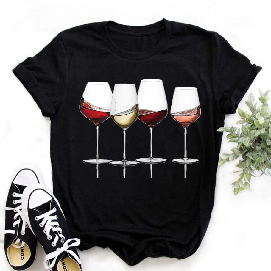 ZOGANKIN бокал для вина модные женские черные футболки с принтом Camiseta Mujer короткий
