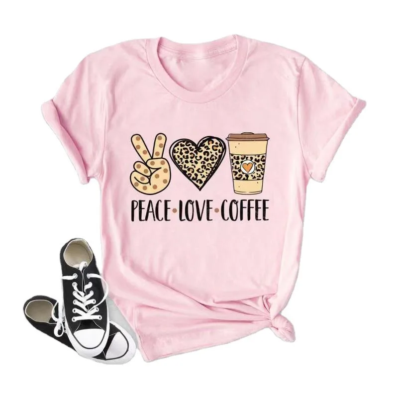 

PEACE LOVE COFFEE Letter Print Women T Shirt Short Sleeve ONeck Loose Women Tshirt Ladies Tee Shirt Tops Clothes Camisetas Mujer