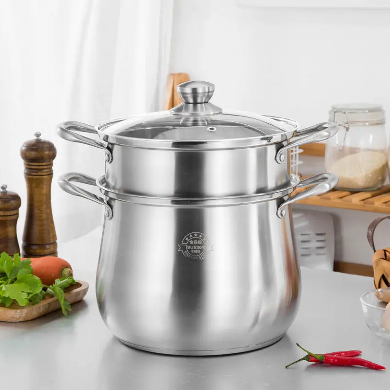 

Soup Pot Thick 304 Stainless Steel Pot Large Capacity Double Bottom Noodle Pot Porridge Pot Cooker Universal High Soup Pot Hot