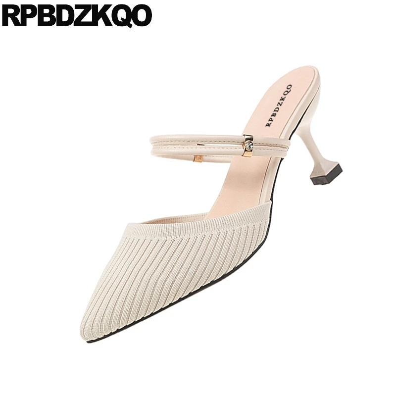 Бежевый 3 дюймов мэри джейн элегантные женские туфли на каблуке-шпильке без