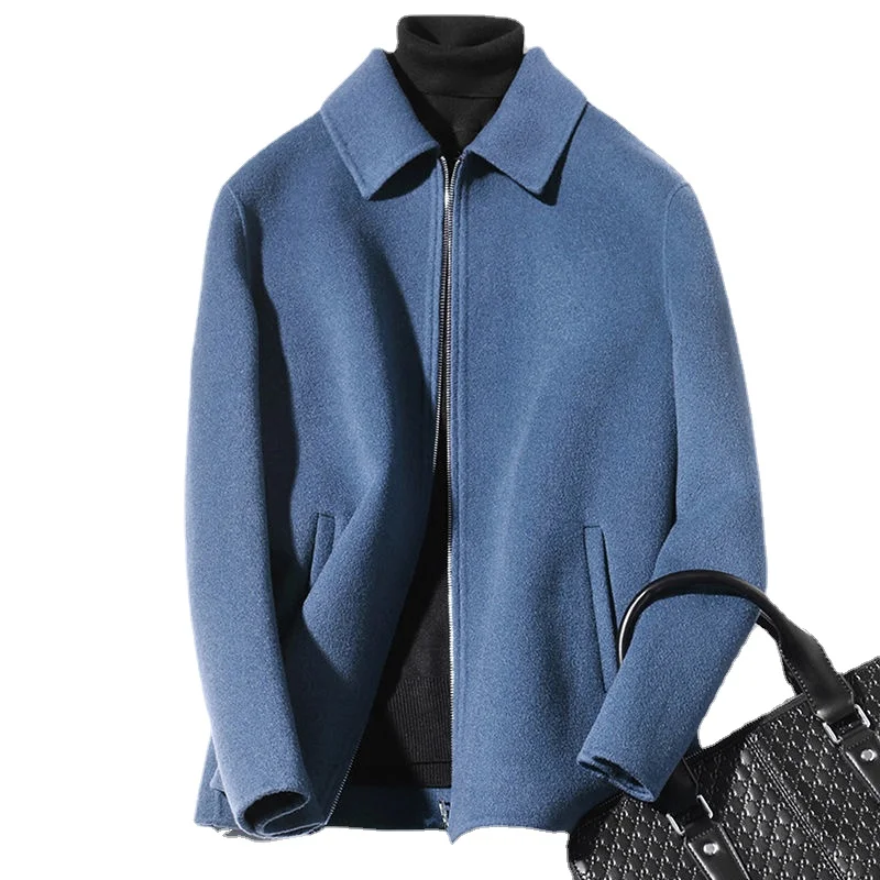 

Новинка Осень-зима 2021, мужские шерстяные куртки, повседневное пальто, Мужская ветровка с отложным воротником, шерстяное пальто, Толстая теп...