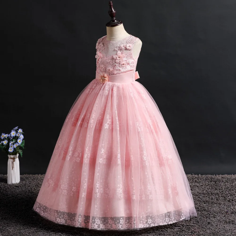 Wedding Party Dress for Girls Lace First feast princess Long Dress New Exchange Dress Ball Beauty Sexy Shoulder Dress