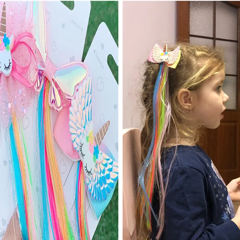 Милые Красочные заколки для волос в виде единорога девочек украшение вечерние