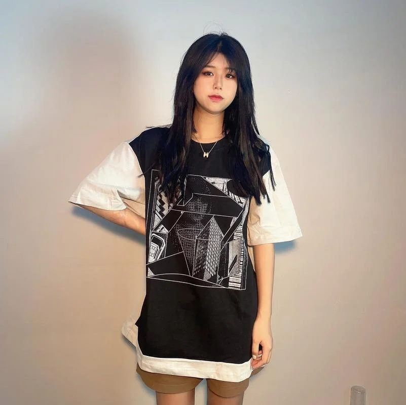 

22SS Color Matching Face Geometry Soft Fabric EU Size Cavempt T Shirt Men Women Streetwear Summer Justin Bieber Lil Peep