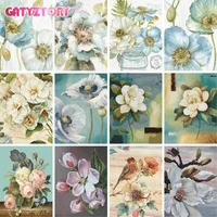 gatyztory 60x75cm frame diy painting by numbers white blue flower handmade diy gift foe adults children home decoration