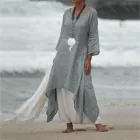 В винтажном стиле, в стиле бохо платье Moda Feminina Verao 2021 Женская Повседневная стильная одежда с длинными рукавами, однотонные пляжные длинное платье размера плюс уличной одежды