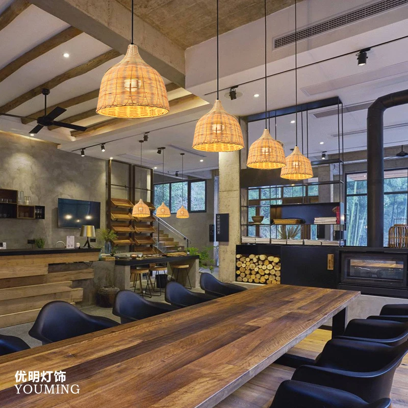 Креативная люстра-абажур из ротанга арт-подвесные светильники в стиле ретро лофт