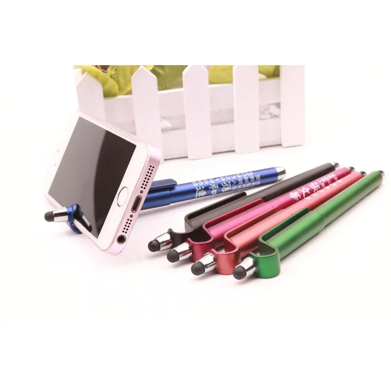 Custom LOGO Multi-function Capacitive Screen Stylus Touch Pen Advertising pen Mobile Phone Holder Stand for iPad iPhone Samsung |