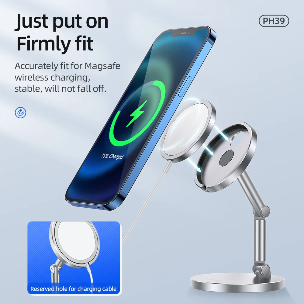 hoco magnetic phone stand holder for iphone 12pro max wireless charger aluminium alloy bracket for iphone 12 mini desktop holder free global shipping