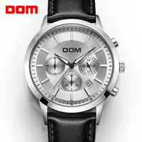 dom brand mens watch large dial multifunction sports waterproof genuine leather strap mens watches reloj homrbre ms 301l 7m