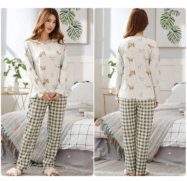 M L XL XXL 3XL 4XL 5XL Женская одежда для сна с длинным рукавом, хлопок, комплекты одежды для сна, осенние пижамы, женские пижамы