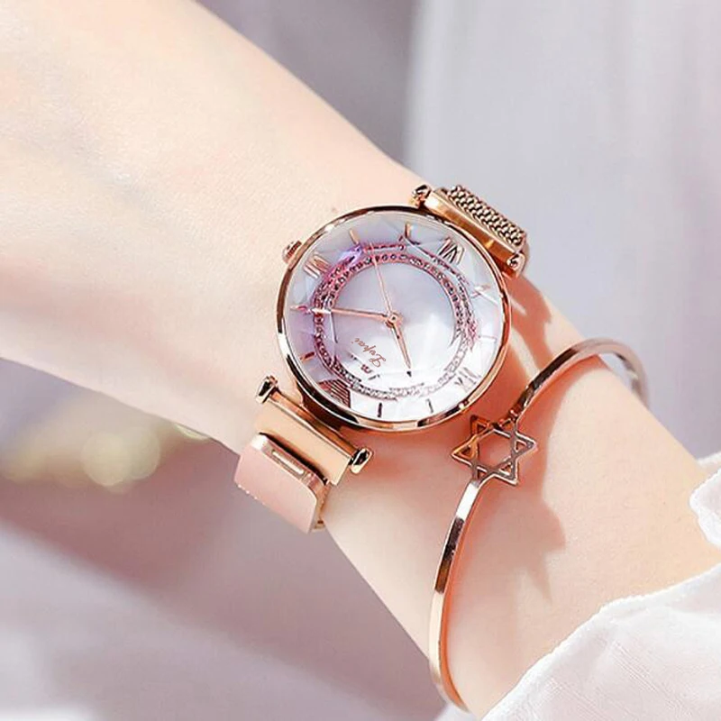 Lvpai роскошные часы из розового золота Женские Простой Серебристые Магнитные