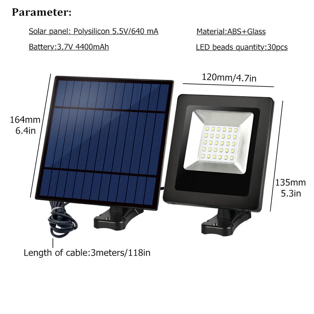 

Solar Light Garden LED Flood Light With Solar Panel 9.8ft Cord Lamp Landscape Solar LED Light Security For Outdoor Lighting